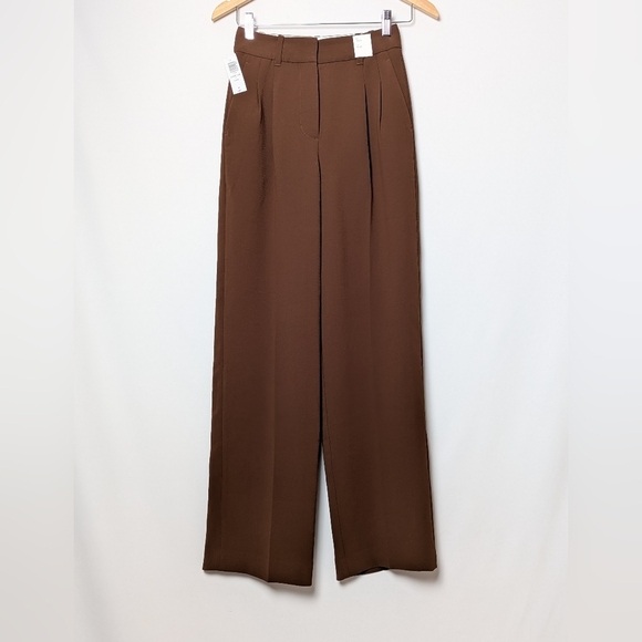 NWT WILFRED Effortless Pants Cognac Brown Wide Leg 00 ARITZIA - Picture 8 of 14
